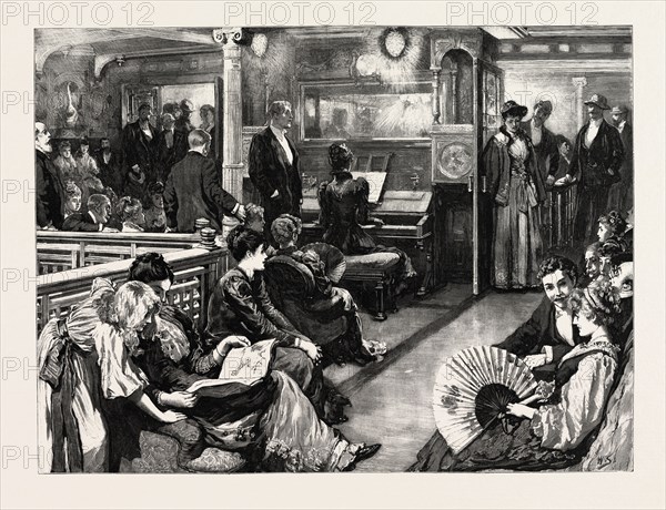 THE VOYAGE TO THE CAPE: A MUSICAL EVENING ON BOARD S.S. SCOT, 1892 engraving