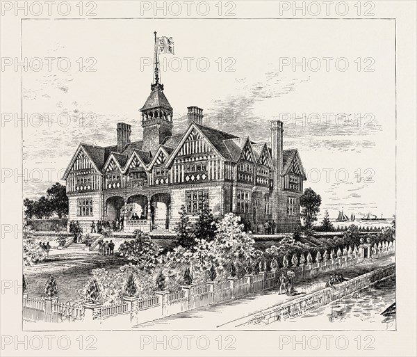 THE CHICAGO EXHIBITION: THE OFFICES OF THE BRITISH COMMISSION, ON THE SHORE OF LAKE MICHIGAN, UNITED STATES OF AMERICA, US, USA, 1892 engraving