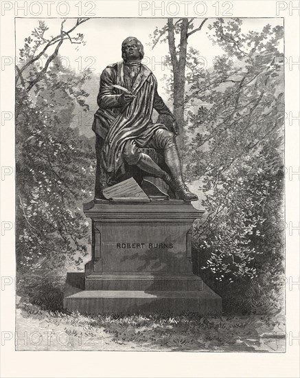 ROBERT BURNS, THE STATUE SIR JOHN STEELL, CENTRAL PARK. PHOTOGRAPHED BY PACH, engraving 1880, US, USA, America