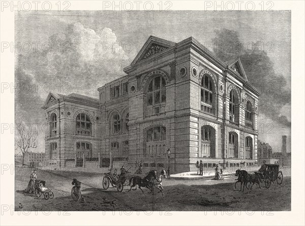 THE LENOX LIBRARY, FIFTH AVENUE, NEW YORK CITY. DRAWN BY BENJAMIN DAY, US, USA, AMERICA, UNITED STATES, AMERICAN, ENGRAVING 1880