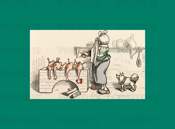 Schnaken and schnurren, 1866, Mosquitoes and purring, Wilhelm Busch, 1832 - 1908, German artist, humorist, poet, illustrator and painter. A humorous story in pictures from the writer and illustrator ofMax und Moritz, Munchener Bilderbogen and Fliegende Blatter. Children's literature from the 19th century, comic illustrated cautionary tales