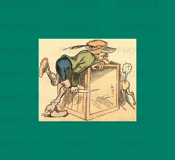 Schnaken and schnurren, 1866, Mosquitoes and purring, Wilhelm Busch, 1832 - 1908, German artist, humorist, poet, illustrator and painter. A humorous story in pictures from the writer and illustrator ofMax und Moritz, Munchener Bilderbogen and Fliegende Blatter. Children's literature from the 19th century, comic illustrated cautionary tales