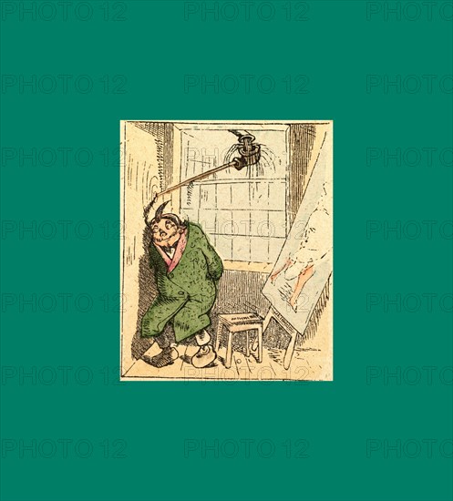 Schnaken and schnurren, 1866, Mosquitoes and purring, Wilhelm Busch, 1832 - 1908, German artist, humorist, poet, illustrator and painter. A humorous story in pictures from the writer and illustrator ofMax und Moritz, Munchener Bilderbogen and Fliegende Blatter. Children's literature from the 19th century, comic illustrated cautionary tales