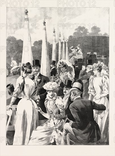 HURLINGHAM IN THE SEASON: WATCHING THE PONY RACING, 1890 engraving