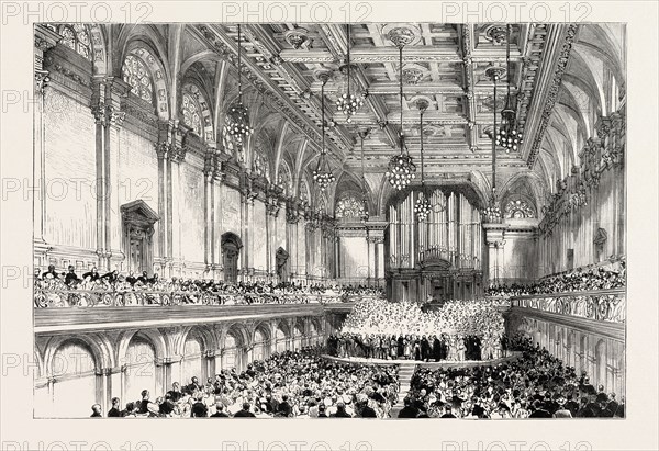 THE NEW TOWN HALL AT PORTSMOUTH: CEREMONY IN THE GRAND HALL, THE PRINCE OF WALES DECLARING THE BUILDING OPEN, UK, 1890 engraving