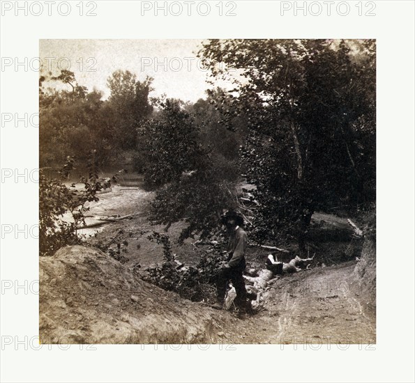 Across the Continent on the Union Pacific Railway, Eastern Division, US, USA, America. Photo on the road to Grasshopper creek near Perryville, Kansas, 1867. Photo, albumen print, By Alexander Gardner, 1821 1882, Scottish photographer who emigrated to the United States in 1856. From Gardner Photographic Art Gallery, Seventh Street, Washington.