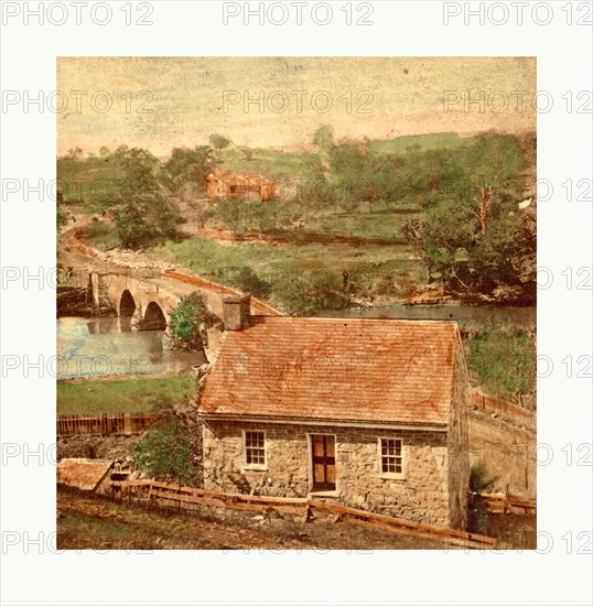 American Civil War: Bridge on the Boonsboro Pike, Antietam, Md., a stone house on the eastern side of Antietam Bridge. Photo, albumen print, By Alexander Gardner, 1821 1882, Scottish photographer who emigrated to the United States in 1856. From Gardner Photographic Art Gallery, Seventh Street, Washington