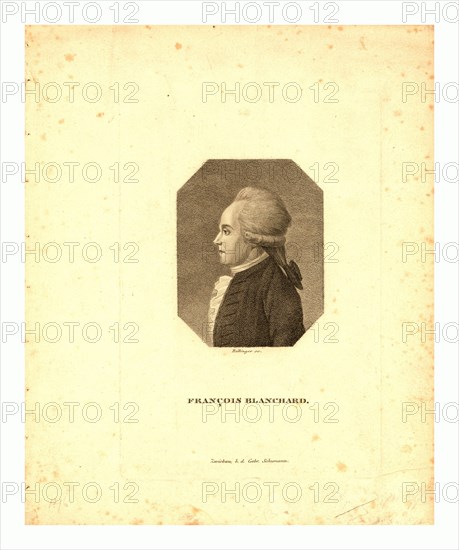 FranÃ§ois Blanchard / Bollinger, sc., Zwickau : b.d. Gebr. Schumann, [between 1780 and 1800] , Half-length profile portrait of French balloonist Jean-Pierre Blanchard.
