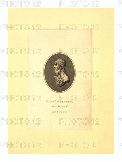 Oval head-and-shoulders profile portrait of French balloonist and parchutist A.J. Garnerin.