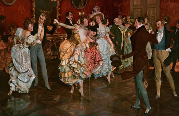 Dance painting by Leopold Schmutzler 1864-1941, bohemian painter, lived in Germany. dancing, dancer, young, motion, female, male, movement, entertainment, girl, party, style, man, woman, couple, caucasian, european, europe, attractive