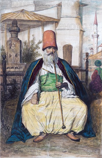 Egyptian Dervish in Austria Hungary, Austro-Hungarian empire, 1855 by Theodore Valerio, 1819-1879, French etcher and painter, food and drink, liszt gourmet archive