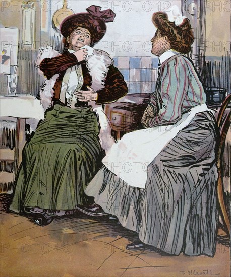 With the cook in the kitchen by Franz Hlavaty, 1861-1917. Around 1900, food and drink, liszt gourmet archive, hat, cuisine, woman, women, culinary, uniform, domestic, indoors