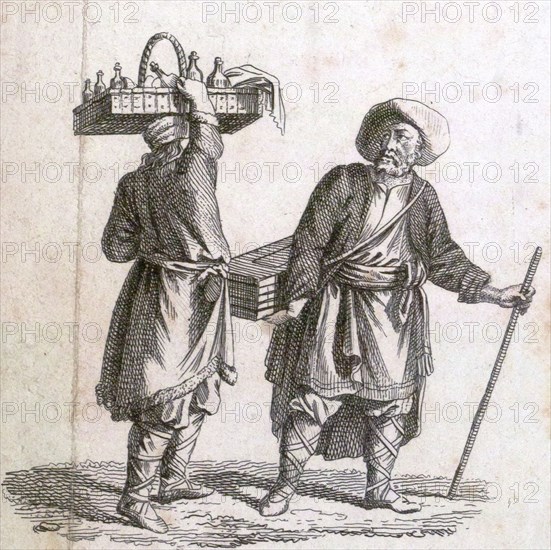 Liquor seller, 18th century, liszt gourmet archive, alcohol, alcoholic, brandy, rum, jamaica spirits, spirits of wine, gin