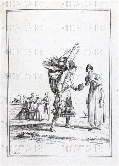 Fruit seller by Jean Duplessis Bertaux, 1747 - 1819, Paris, France, Europe, melon, watermelon, liszt gourmet archive