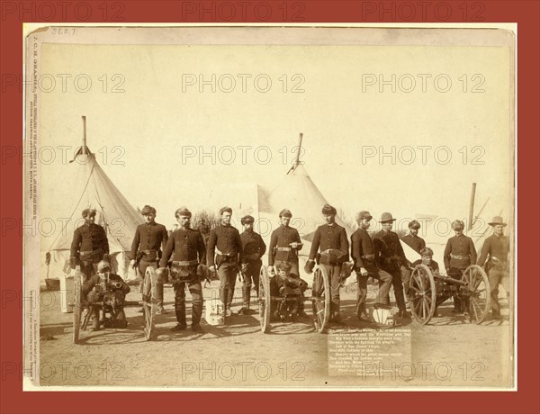 Famous Battery E of 1st Artillery. These brave men and the Hotchkiss gun that Big Foot's Indians thought were toys, together with the fighting 7th what's left of Gen. Custer's boys, sent 200 Indians to that Heaven which the ghost dancer enjoys. This checked the Indian noise and Gen. Miles with staff returned to Illinois, John C. H. Grabill was an american photographer. In 1886 he opened his first photographic studio