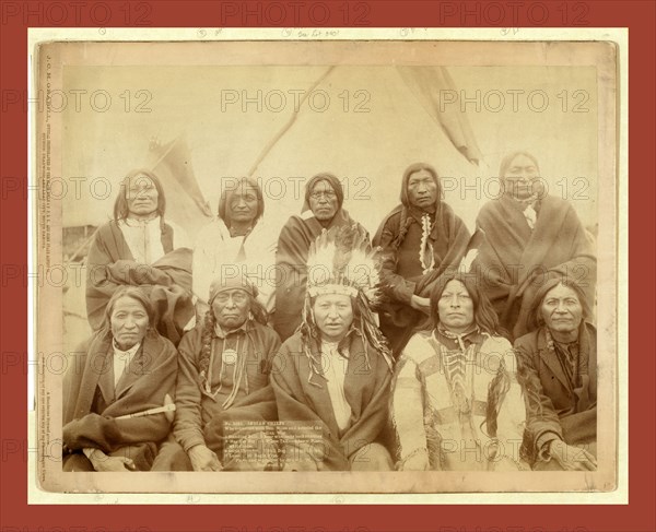 Indian chiefs who counciled with Gen. Miles and setteled [sic] the Indian War --  Standing Bull,  Bear Who Looks Back Running [Stands and Looks Back],  Has the Big White Horse,  White Tail,  Liver [Living] Bear,  Little Thunder,  Bull Dog,  High Hawk,  Lame,  Eagle Pipe, John C. H. Grabill was an american photographer. In 1886 he opened his first photographic studio