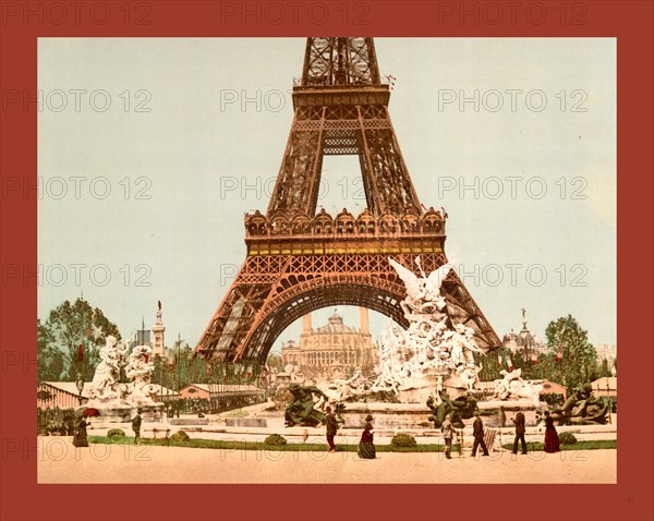 Eiffel Tower and fountain, Exposition Universal, 1900, Paris, France, between ca. 1890 and ca. 1900