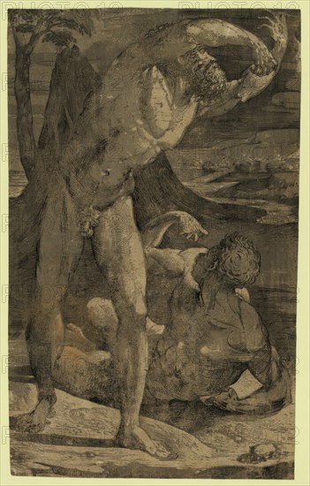 Two nude men: one standing, one reclining, between 1500 and 1551, Beccafumi, Domenico, 1486-1551