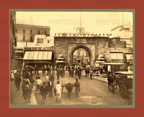 Tunis, La Porte de France, Tunisia, Neurdein brothers 1860 1890, the Neurdein photographs of Algeria including Byzantine and Roman ruins in Tébessa and Thamugadi; mosques, shrines, public buildings, palaces, and street scenes in Mostaganem, Biskra, Algiers, Tlemcen, Constantine, Oran, and Sidi Bel AbbÃ¨s; and the cathedral at Carthage. Portraits of Algerian people include Berbers, Ouled NaÃ¯l women, and prisoners in Annaba. Tunisian views include mosques, buildings, and street scenes in Tunis.