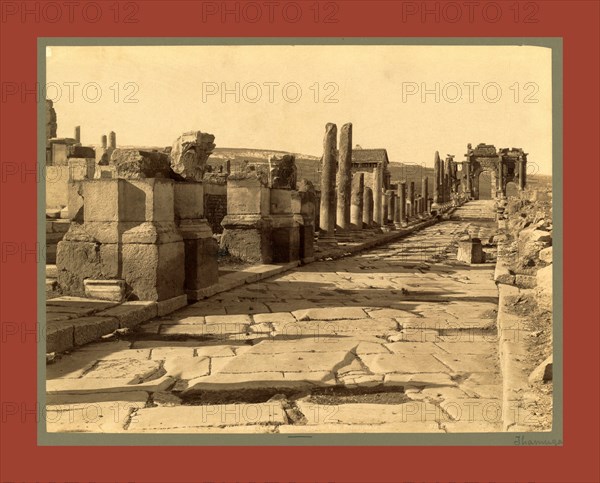 Roman ruins Thamugas, triumphale Way, Algiers, Neurdein brothers 1860 1890, the Neurdein photographs of Algeria including Byzantine and Roman ruins in Tébessa and Thamugadi; mosques, shrines, public buildings, palaces, and street scenes in Mostaganem, Biskra, Algiers, Tlemcen, Constantine, Oran, and Sidi Bel AbbÃ¨s; and the cathedral at Carthage. Portraits of Algerian people include Berbers, Ouled NaÃ¯l women, and prisoners in Annaba. Tunisian views include mosques, buildings, and street scenes in Tunis.