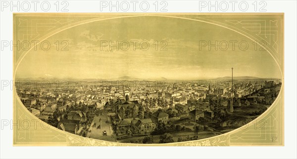 Bird's eye view of Los Angeles, California by Britton & Rey, circa 1888, US, USA, America