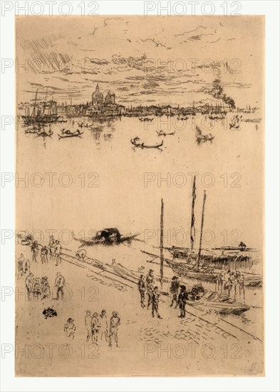 Upright Venice,Bird's eye view of harbor by James McNeill Whistler, 1834 1903, Italy