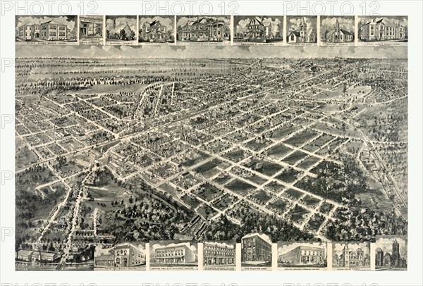 Birds eye view of Rocky Mount, North Carolina 1907, US, USA, America