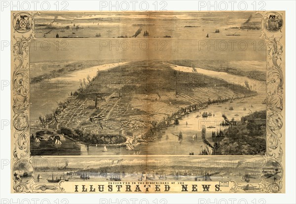 Bird's eye view of the city of New York, 19th century, US, USA, America