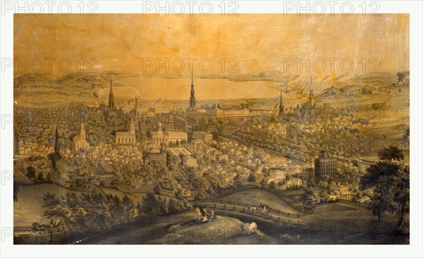 Birds eye view of Syracuse, N.Y., 1850s?, US, USA, America