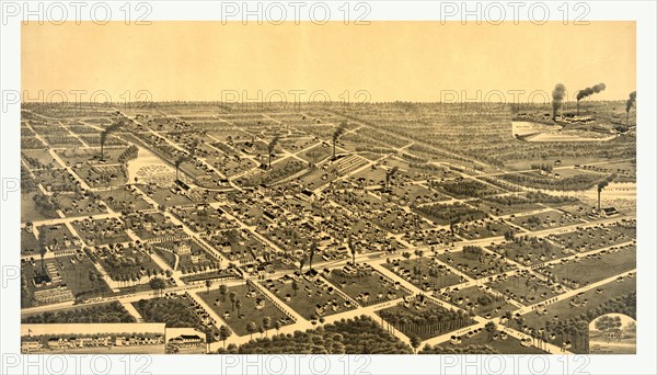 A bird's eye view of the city of Antigo, Wis., county seat of Langlade County. 1886, US, USA, America