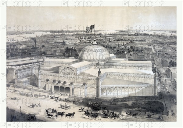 Birds eye view of the New York Crystal Palace and environ by John Bachmann, 19th century, US, USA, America