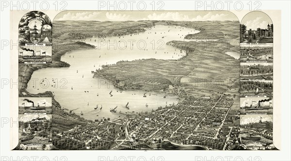 Bird's eye view of Lake Geneva, Walworth Co., Wis. 1882, US, USA, America