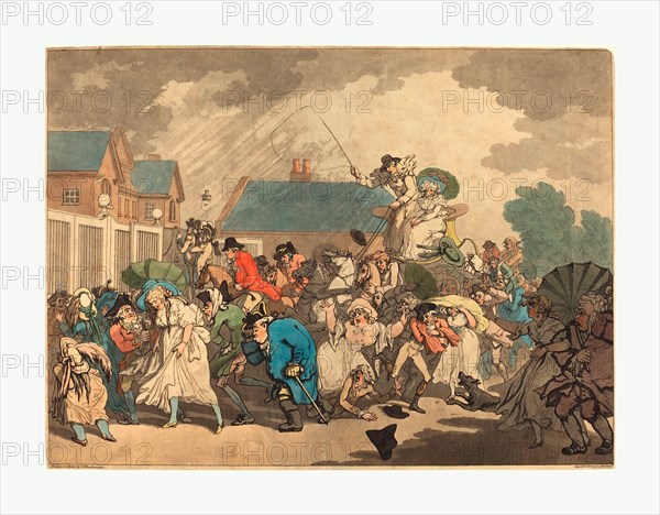 Thomas Rowlandson (British, 1756  1827 ), A Squall in Hyde Park, 1791, hand colored etching and aquatint