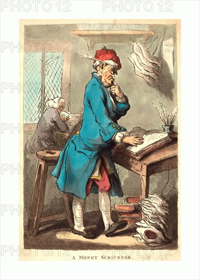 Thomas Rowlandson (British, 1756 - 1827 ), A Money Scrivener, 1801, hand-colored etching, Rosenwald Collection