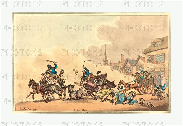 Thomas Rowlandson (British, 1756 - 1827 ), A Cart Race, 1788, hand-colored etching, Rosenwald Collection