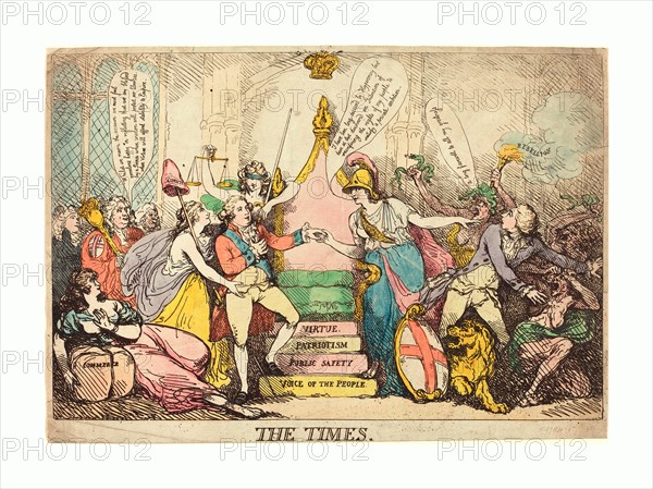 Thomas Rowlandson (British, 1756 - 1827 ), The Times, probably 1783, hand-colored etching, Rosenwald Collection