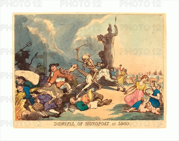 Thomas Rowlandson (British, 1756 - 1827 ), Downfall of Monopoly in 1800, published 1800, hand-colored etching, Rosenwald Collection