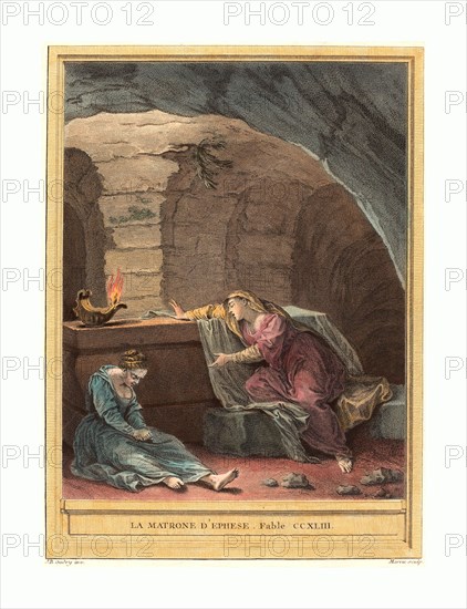Martin Marvie after Jean-Baptiste Oudry (French, 1713 - 1813 ), La matrone d'Ephese (The Matron of Ephese), published 1759, hand-colored etching, Gift of Mr. and Mrs. George W. Ware