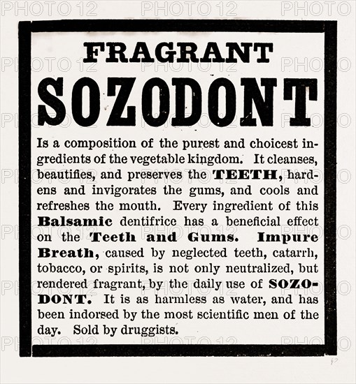 Fragrant Sozodont, 19th century engraving