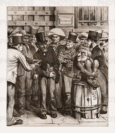 CHORUS OF HUNGRY DEMOCRATS, 1880, 19th century engraving, USA, America