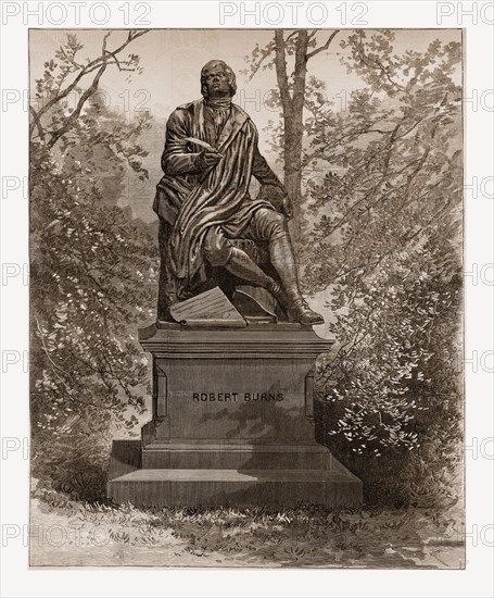 ROBERT BURNSâ€îTHE STATUE BY SIR JOHN STEELL, IN CENTRAL PARK.â€îPHOTOGRAPHED BY PACH., 1880, 19th century engraving, USA, America