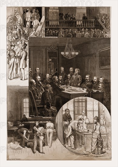 HEAD-QUARTERS OF THE NATIONAL REPUBLICAN COMMITTEE, FIFTH AVENUE, NEW YORK.â€îDRAWN BY FRANK MILLER., 1880, 19th century engraving, USA, America