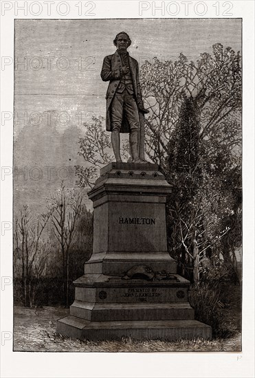 STATUE OF ALEXANDER HAMILTON, CENTRAL PARK, 19th century engraving, USA, America