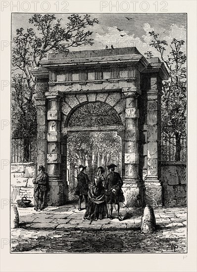 OF ST. GILES'S, IN ITS ORIGINAL POSITION. London, UK, 19th century engraving