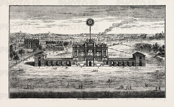 Public fireworks, 1748, London, UK, 19th century engraving