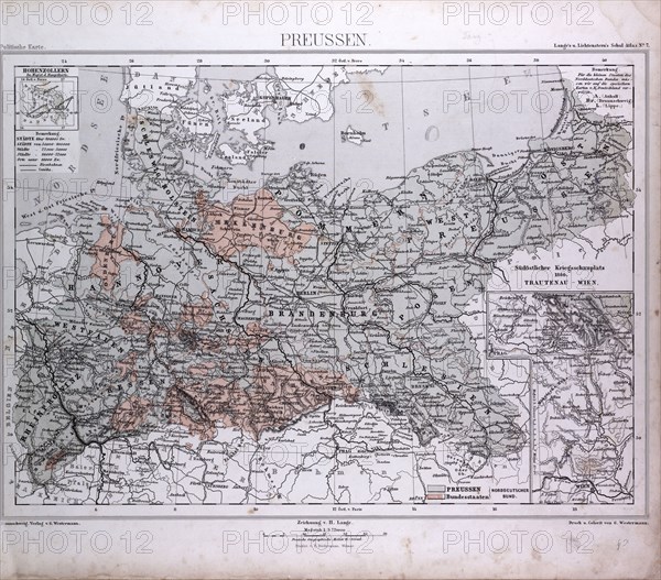 Prussia, Preussen, atlas by Th. von Liechtenstern and Henry Lange, antique map 1869