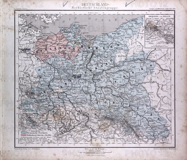 Germany, Deutschland, atlas by Th. von Liechtenstern and Henry Lange, antique map 1869