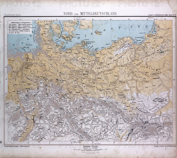 North and Middle Germany, Nord und Mittel Deutschland, atlas by Th. von Liechtenstern and Henry Lange, antique map 1869