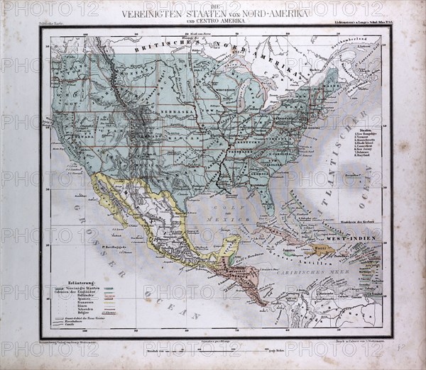 North American and Central America, atlas by Th. von Liechtenstern and Henry Lange, antique map 1869