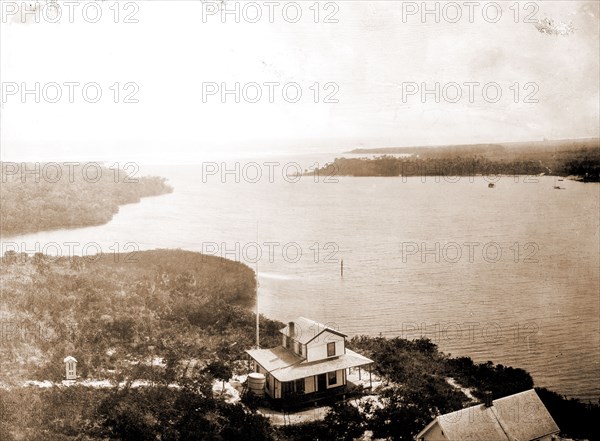 Jupiter Inlet from the lighthouse, Fla, Jackson, William Henry, 1843-1942, Bays, Dwellings, United States, Florida, Jupiter Narrows, 1880